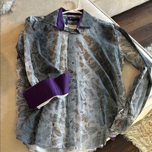 Striped Button-Up Shirt with Purple Accents